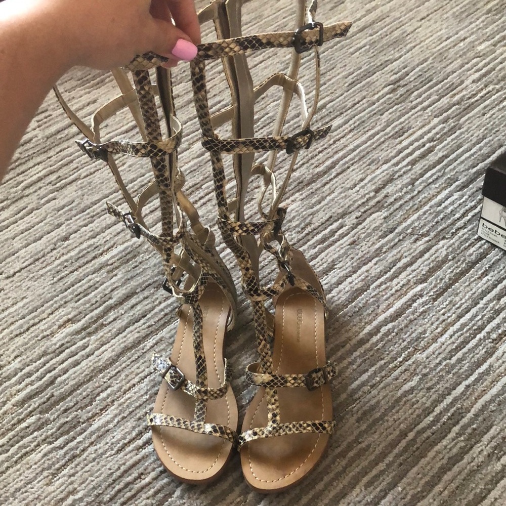 BCBG snakeskin high gladiator sandals